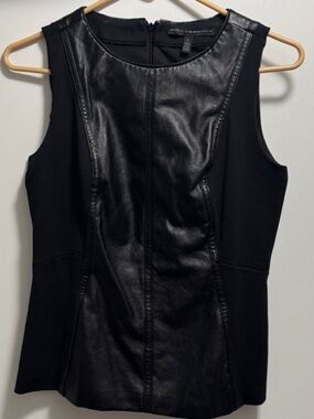 White House Black Market Black Faux Leather Paneled Sleeveless Top